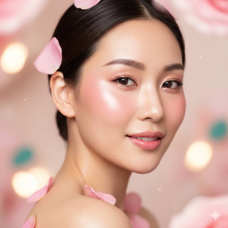 ผู้หญิงผิวสวยฉ่ำวาวในวันวาเลนไทน์ กลีบกุหลาบสีชมพู