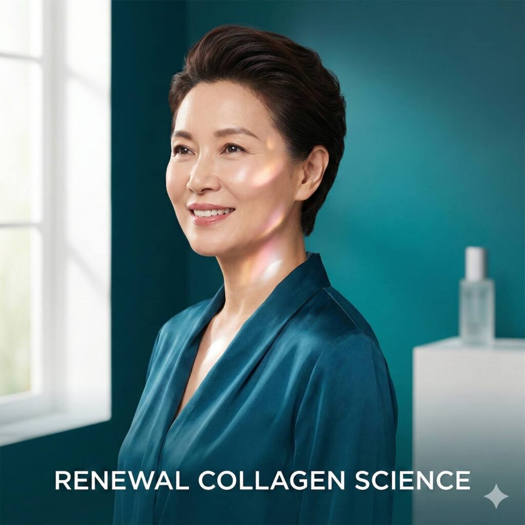 ผู้หญิงวัยกลางคนมั่นใจ ผิวกระชับ ผลลัพธ์จากคอลลาเจน