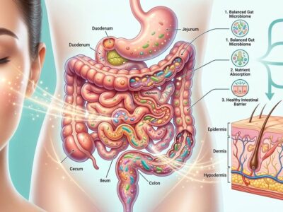 Healthy gut and beautiful woman with glowing skin