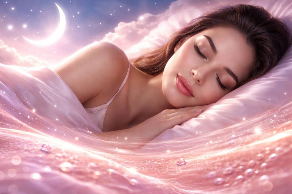 Sleep and skin health beauty - peaceful restful sleep concept